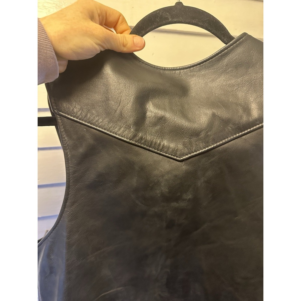 MR. S LEATHER Black Leather Open Front Vest Size XL - Picture 4 of 4